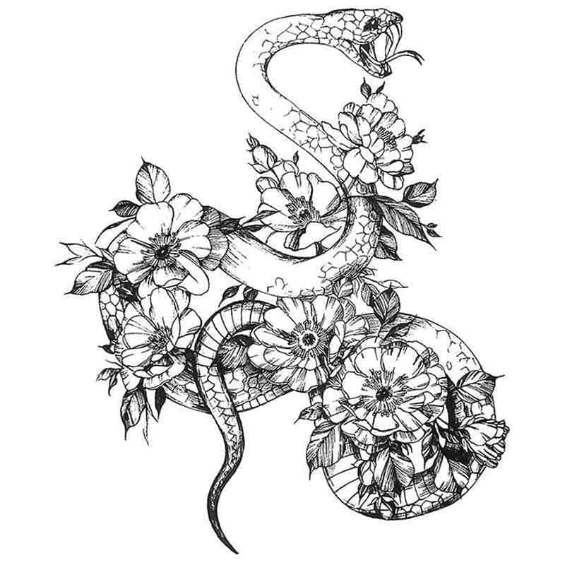 Tatouage Serpent Vipère Fleuri (Temporaire) – Image 2