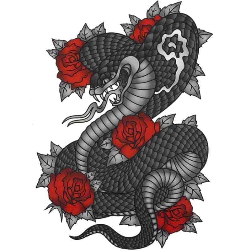 Tatouage Serpent Cobra Et Roses (Temporaire) – Image 2