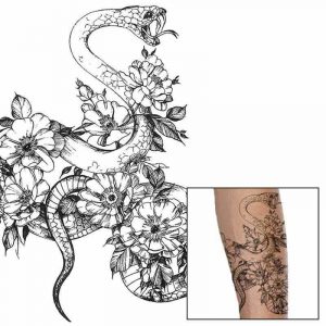 Tatouage Serpent Vipère Fleuri (Temporaire)