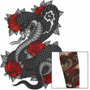 Tatouage Serpent Cobra Et Roses (Temporaire)